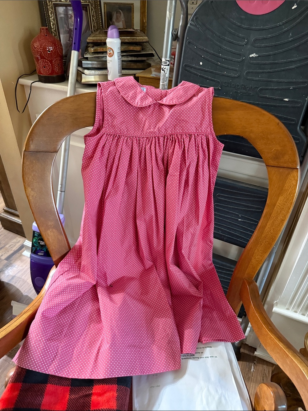 Girls' Pink Polka Dot Sleeveless Dress with Peter Pan Collar